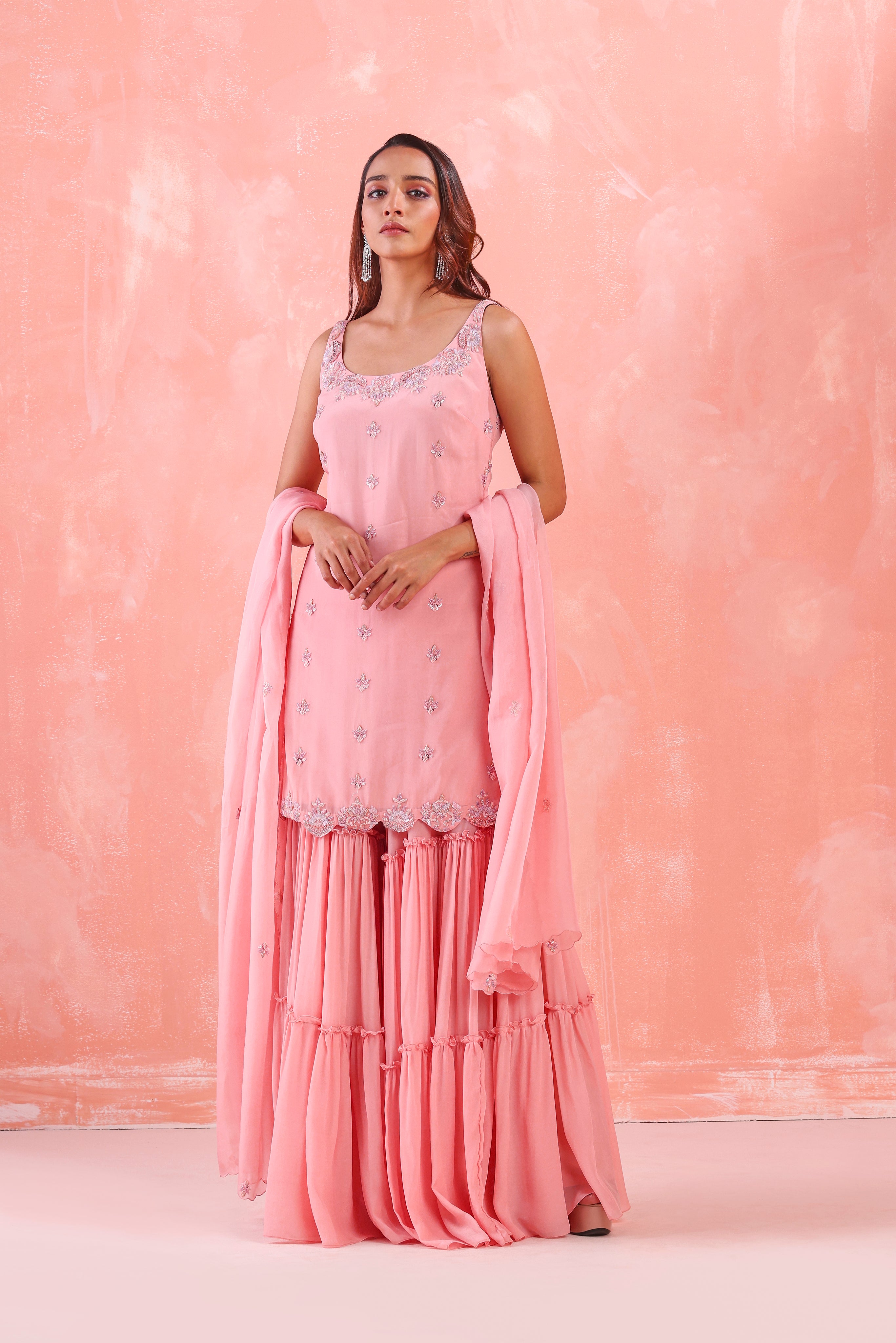 Pink heavy gota work premium fabric sharara suit – Indi Ethnics