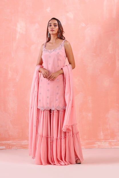 PASTEL PINK EMBROIDERED SHARARA SUIT