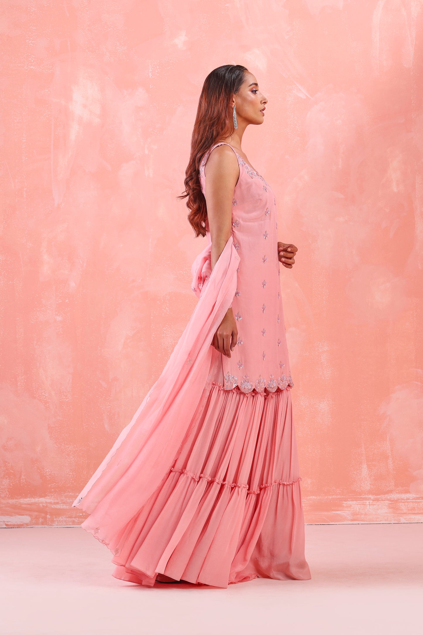 PASTEL PINK EMBROIDERED SHARARA SUIT