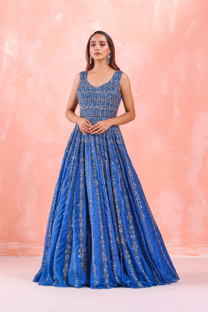 COBALT BLUE EMBROIDERED GOWN