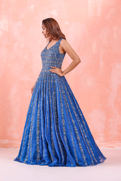 COBALT BLUE EMBROIDERED GOWN