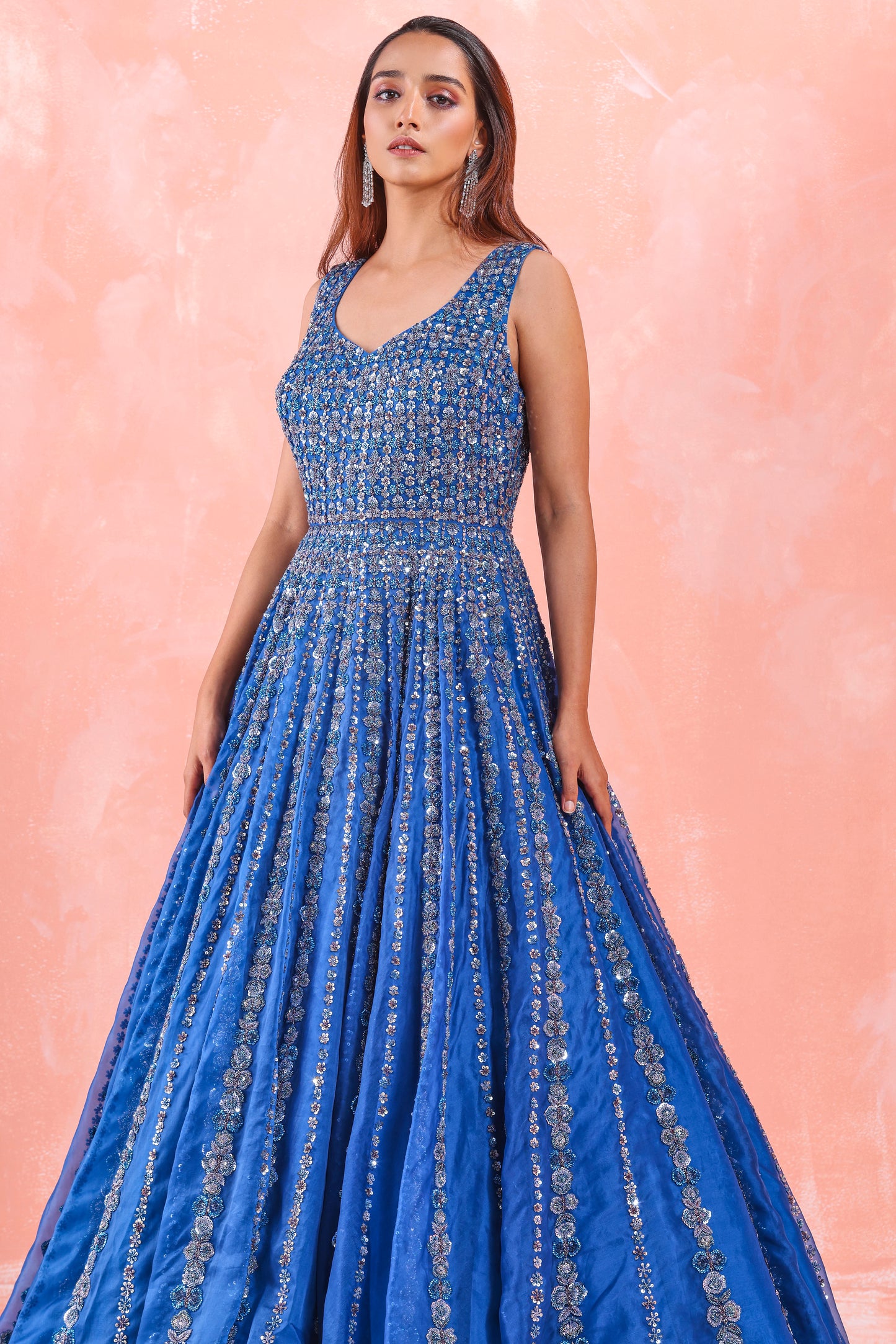 COBALT BLUE EMBROIDERED GOWN