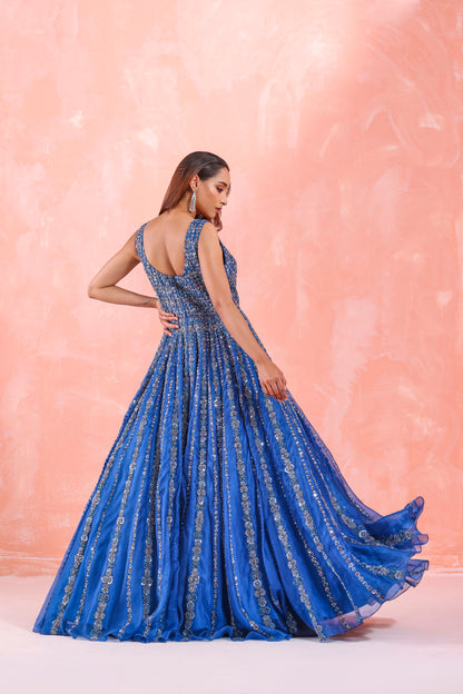 COBALT BLUE EMBROIDERED GOWN