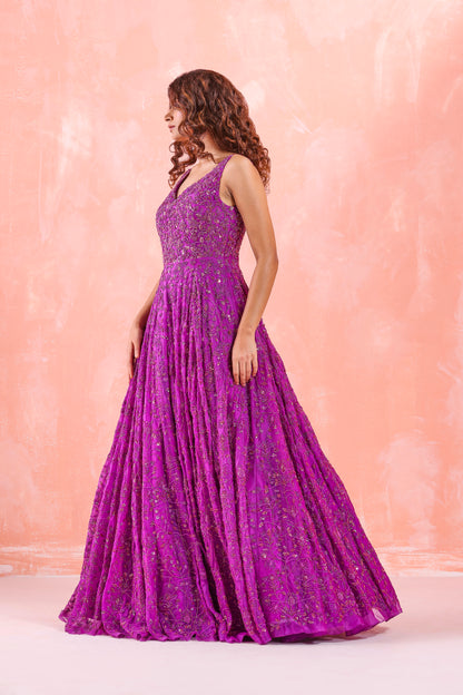 PURPLE EMBROIDERED GOWN