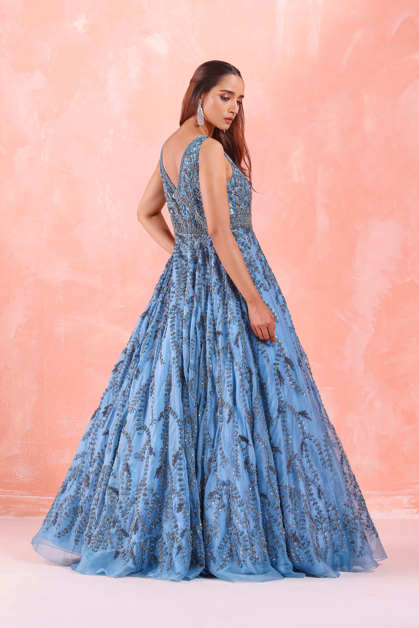 STEEL BLUE EMBROIDERED GOWN