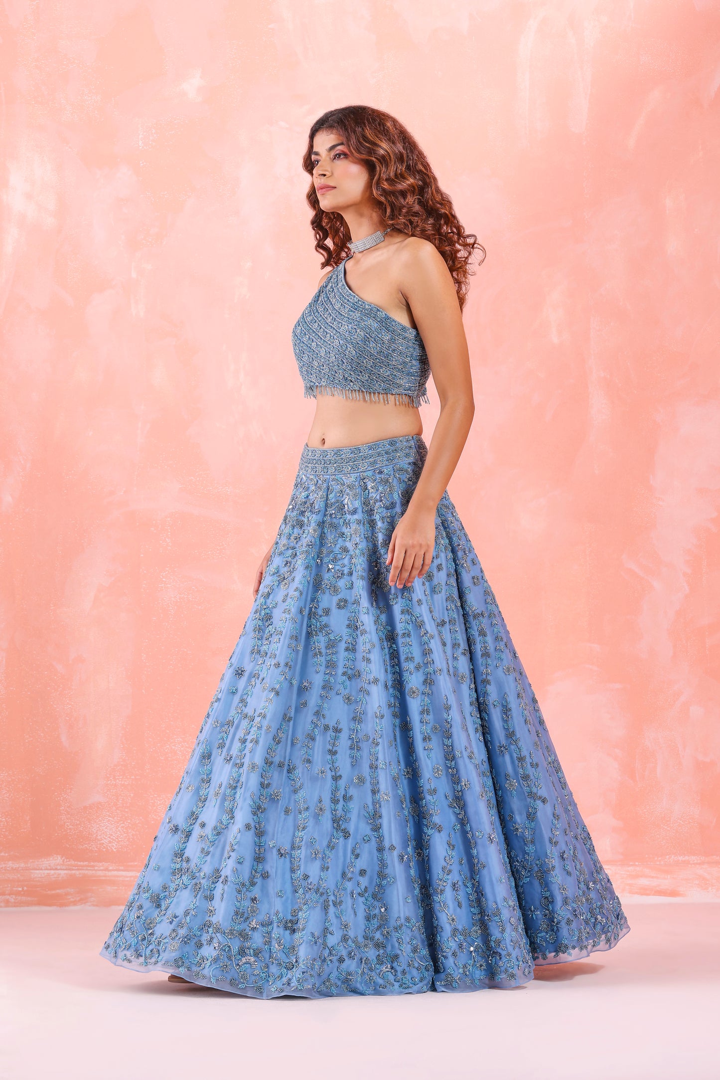 PASTEL BLUE EMBROIDERED LEHENGA SET