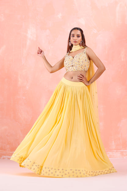 PASTEL YELLOW EMBROIDERED LEHENGA