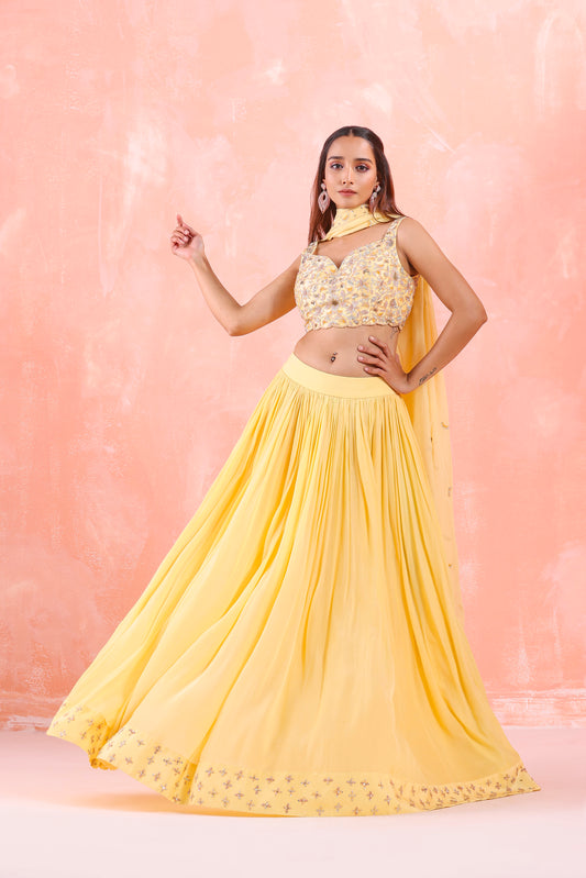 PASTEL YELLOW EMBROIDERED LEHENGA