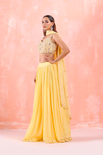 PASTEL YELLOW EMBROIDERED LEHENGA