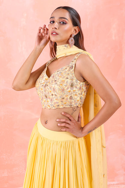 PASTEL YELLOW EMBROIDERED LEHENGA