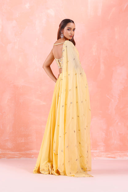 PASTEL YELLOW EMBROIDERED LEHENGA