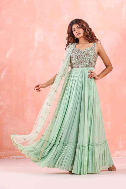 PASTEL GREEN EMBROIDERED GOWN