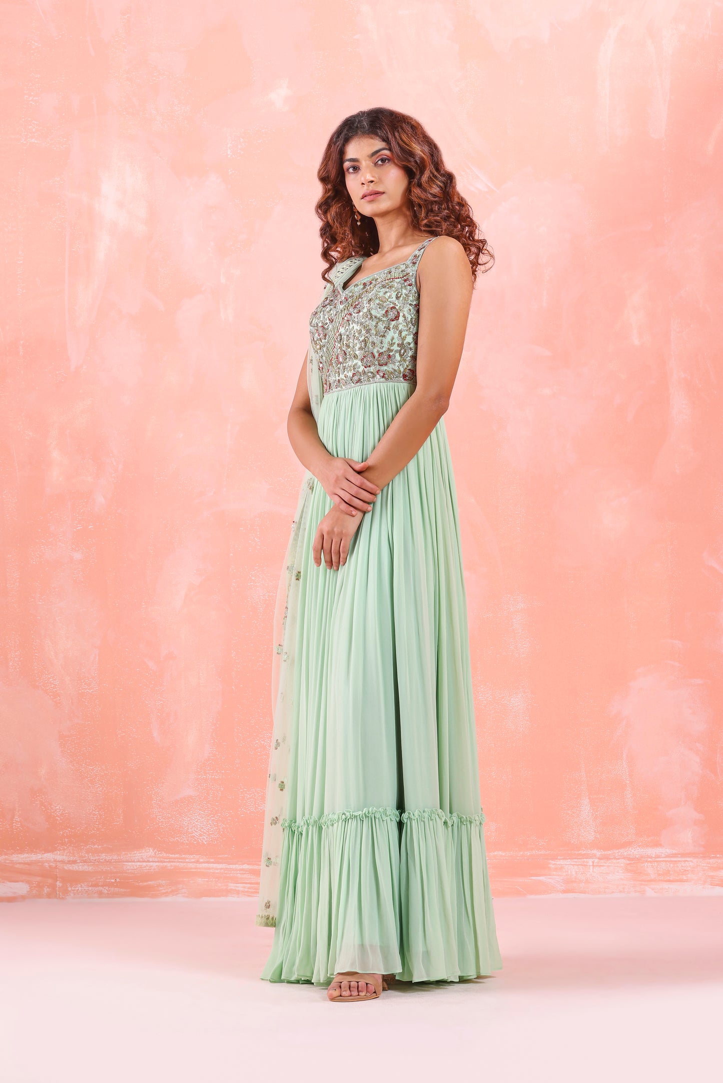 PASTEL GREEN EMBROIDERED GOWN