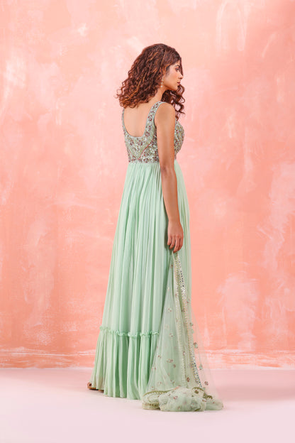 PASTEL GREEN EMBROIDERED GOWN