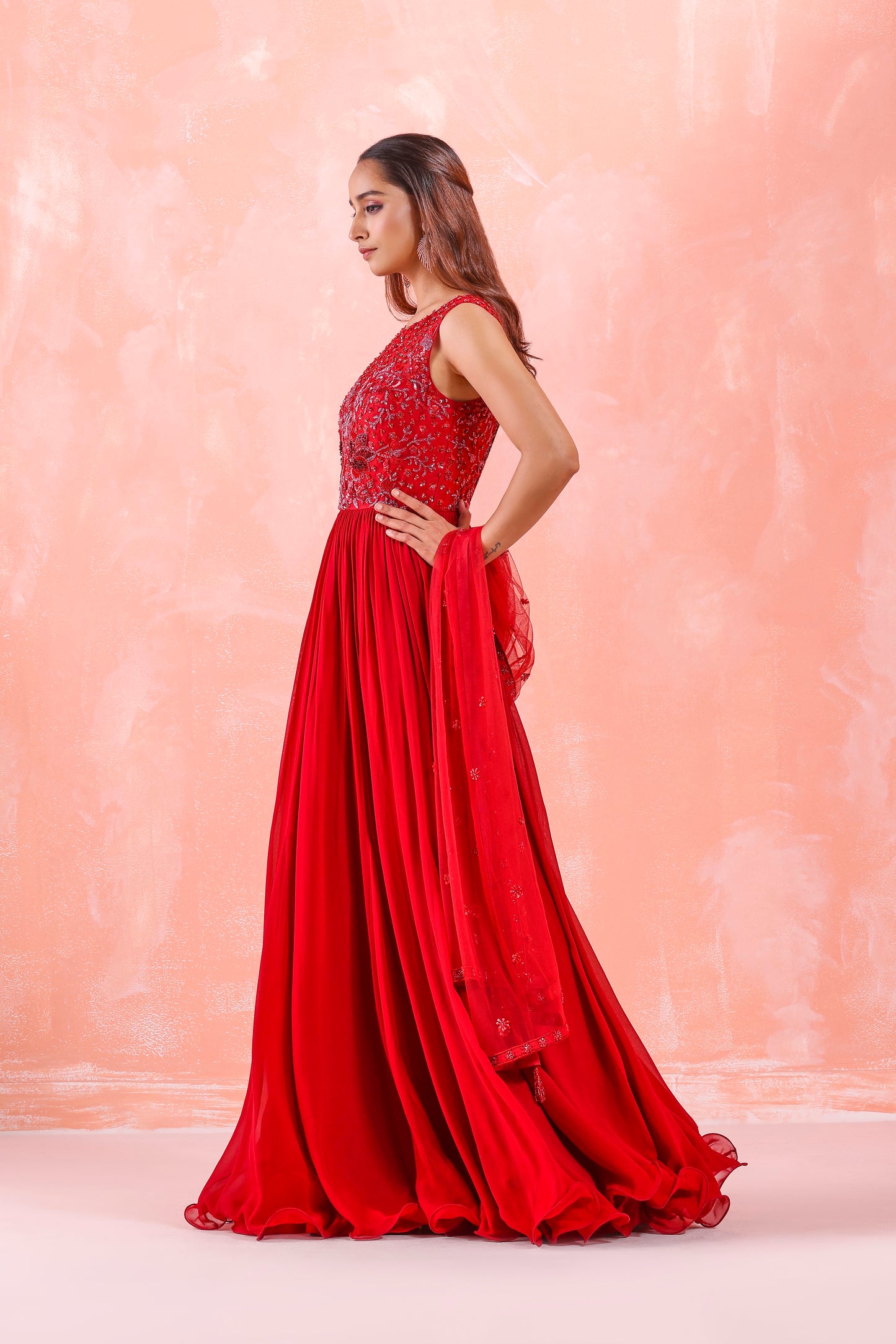 DEEP RED EMBROIDERED GOWN WITH DUPATTA