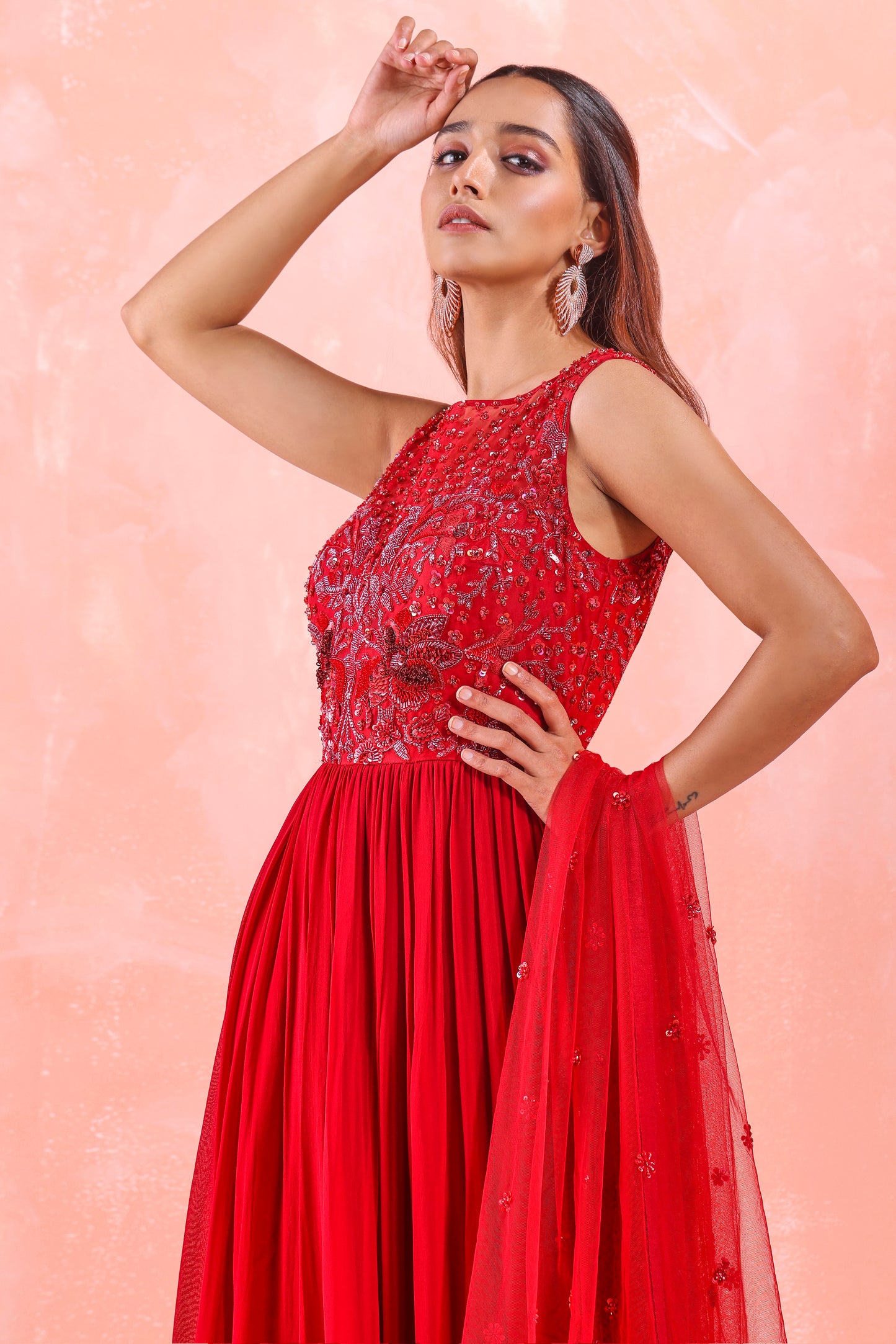 DEEP RED EMBROIDERED GOWN WITH DUPATTA