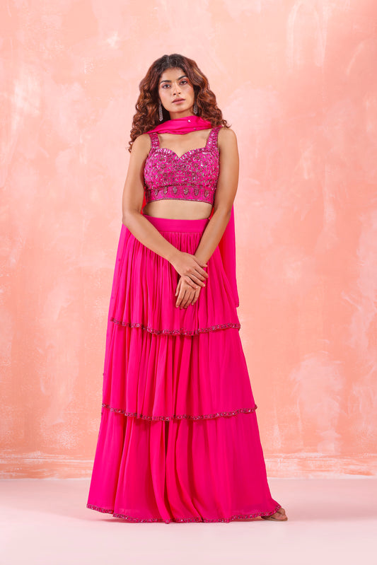 RANI PINK EMBROIDERED LEHENGA