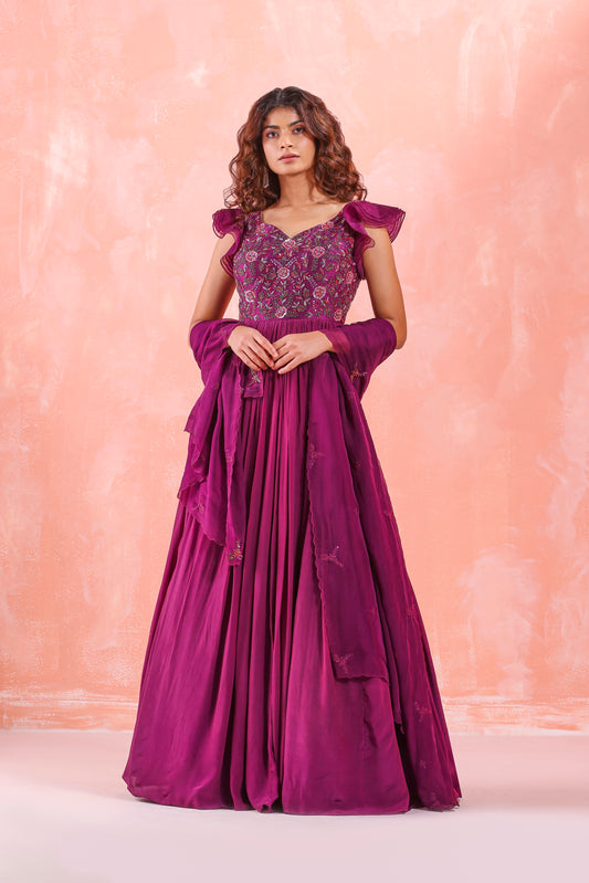 VIOLET EMBROIDERED GOWN