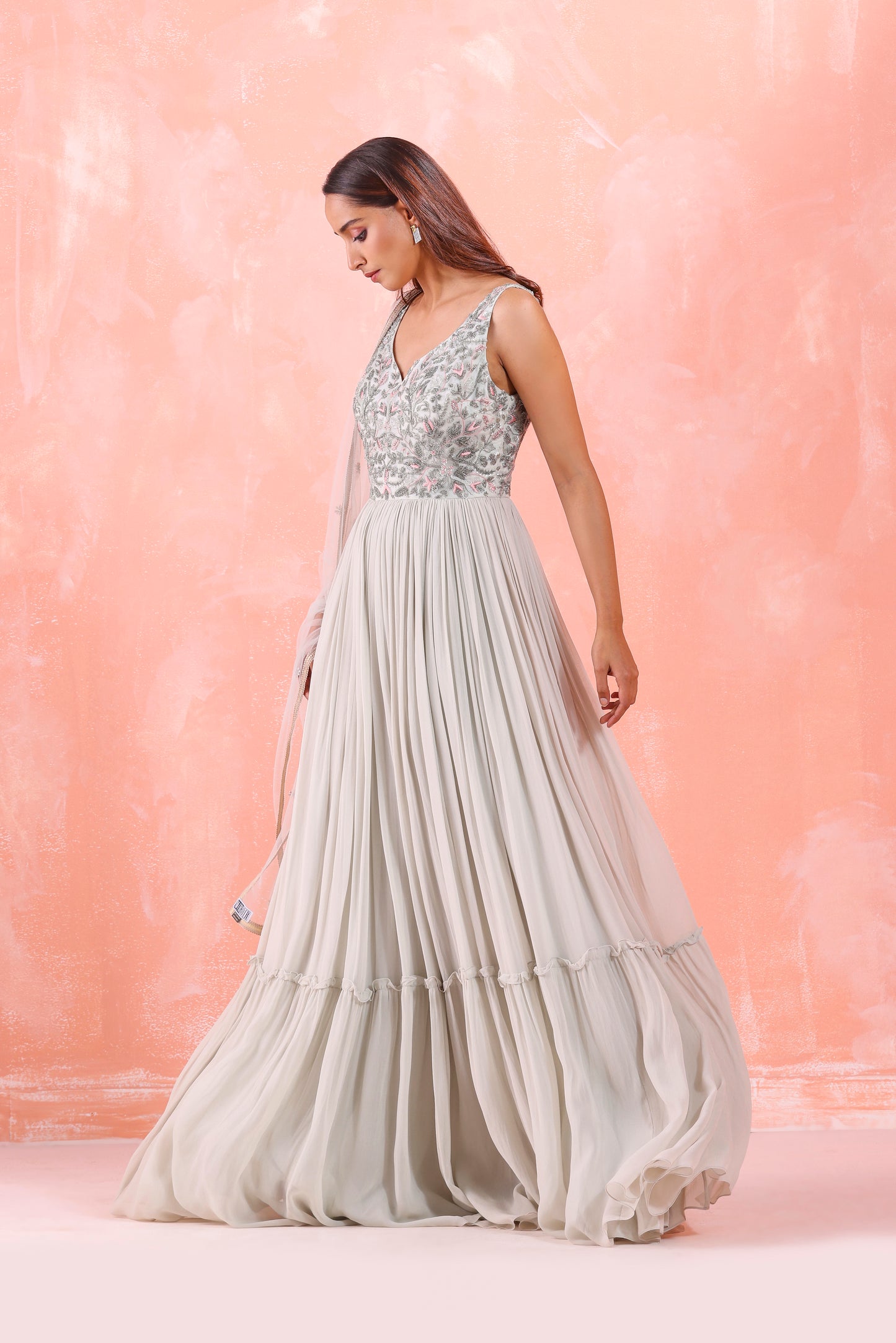 SAGE GREEN EMBROIDERED GOWN