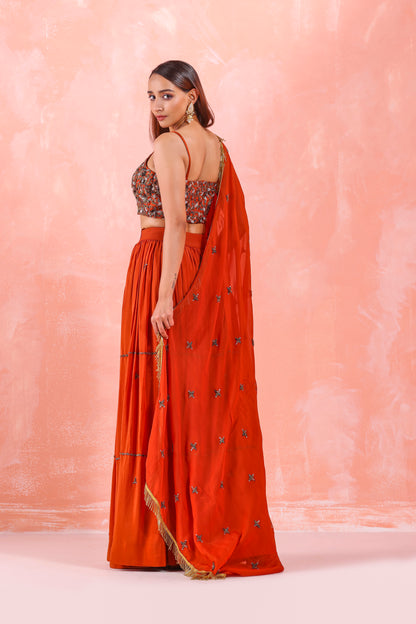 RUST EMBROIDERED LEHENGA