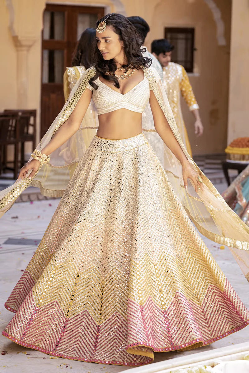 MULTI-COLOR PRINTED CHEVRON LEHENGA SET