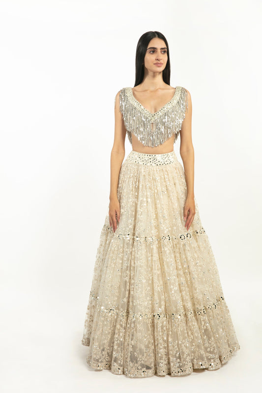 IVORY EMBELLISHED LEHENGA SET White Maison de Couture 