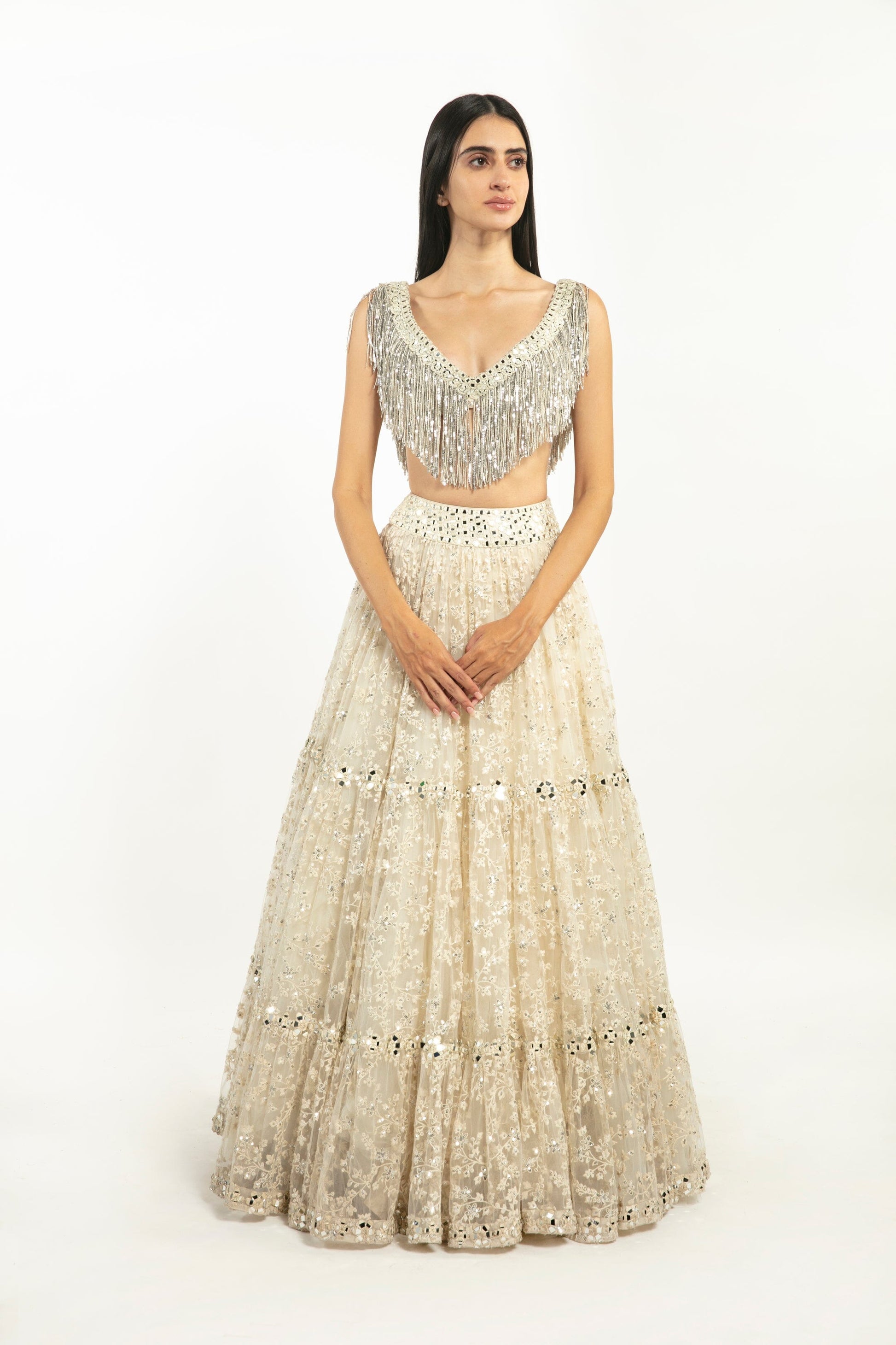 IVORY EMBELLISHED LEHENGA SET White Maison de Couture 