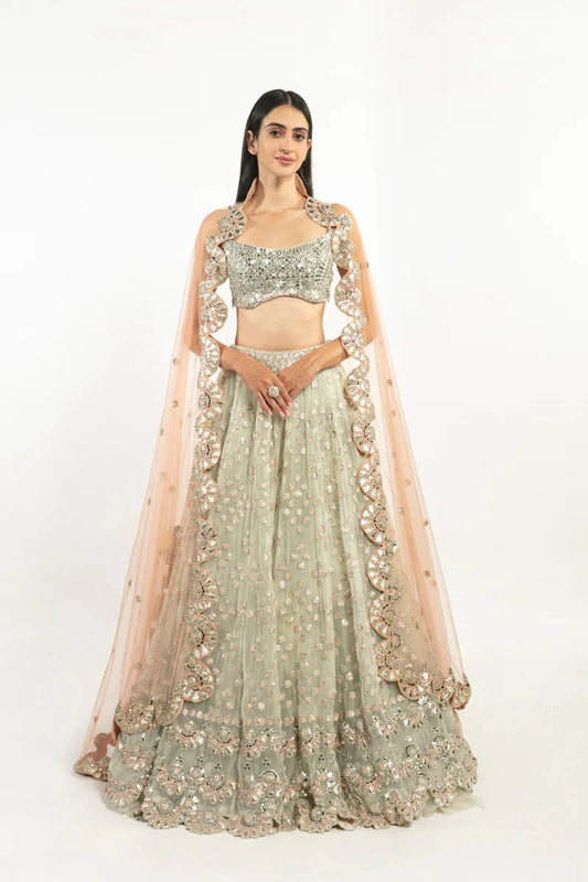 MINT GREEN EMBELLISHED LEHENGA SET White Maison de Couture 