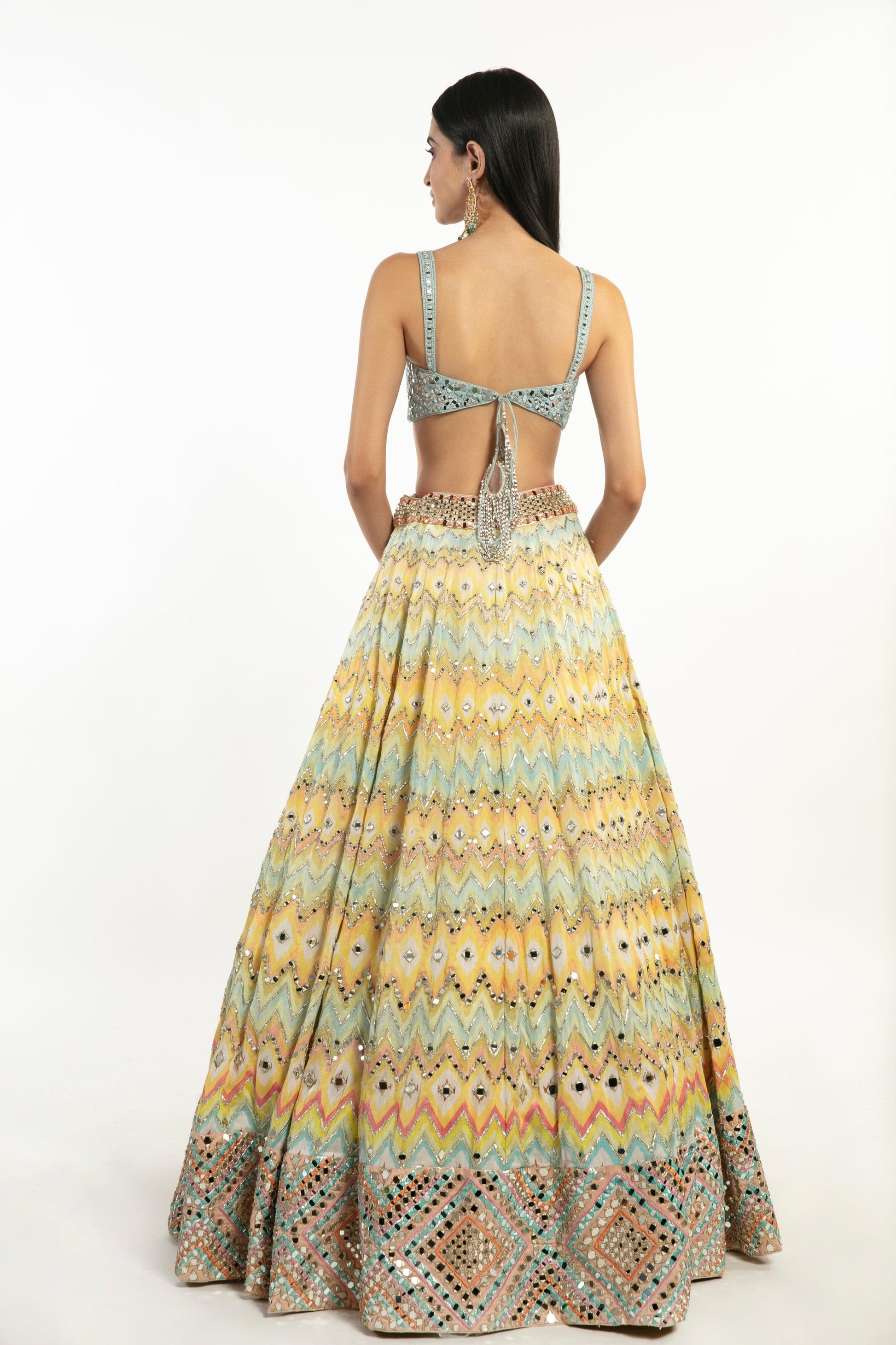 MULTI-COLOR PRINTED CHEVRON LEHENGA SET White Maison de Couture 