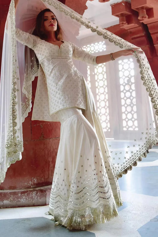 IVORY EMBELLISHED SHARARA SET